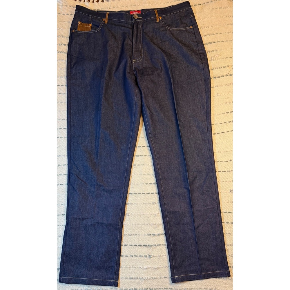 Stacy Adams Mens Dark Wash Straight Leg Denim Jeans 40W 34L Indigo Blue